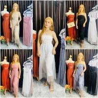 ราคา จั๊มสูทสายเดี่ยวขายาว ผ้ามุ้ง มีซิปด้านหลัง เป็นงานอัดพลีท ด้านหน้าผูกเชือกไอโซดูดี (9425938608)