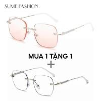 ราคา คอมโบ ซื้อ 1 แถม 1 แว่นตาผู้ชายและผู้หญิงกรอบแว่นกันแดดแฟชั่นเลนส์กันแดดไร้ขอบ (40471669703)