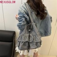 ราคา NEXUSGLOW กระเป๋าสะพายใบบัว, กระเป๋าหูรูดความจุขนาดใหญ่สไตล์เกาหลี, ลําลองแฟชั่นพิมพ์กระเป๋าโท้ตลายสก๊อตน่ารักกลางแจ้ง (29986881790)