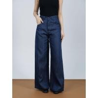 ราคา ASOKA Ore Pants 2580 - Contrast Stitching Woman Pants Pocket Wide Leg Semi Denim เอวสูง (43377132867)