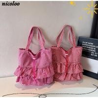 ราคา กระเป๋าสะพาย NICOLOO,กระเป๋าโท้ทใบบัวพิมพ์ลาย,กระเป๋าผ้าใบลายสก๊อตลําลองสําหรับเด็กผู้หญิง (53208411730)