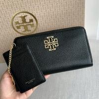 ราคา กระเป๋าสตางค์ใบยาว ซิปรอบ หนังสีดำ Tory Burch Britten Zip Continental Wallet 141004 มีใบลูก (52304074734)