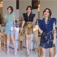 ราคา ชุดจั๊มกระโปรงกางเกงผ้าทอนูนแขนระบายฟูอลัง (17776743786)