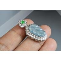 ราคา จี้ใบไม้ หยกพม่าสีเขียวอมฟ้าเนื้อไอซ์ ล้อมเพชร CZ ตัวเรือนเงิน สร้อยคอหยกแท้ดีไซน์ธรรมชาติ (57008846224)