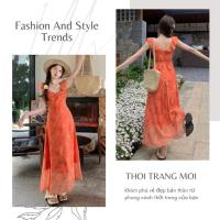 ราคา ชุดเดรสดอกไม้สีส้มสดใสสําหรับฤดูร้อนชุดเดรสชายหาดยาวสําหรับผู้หญิง (25946552759)