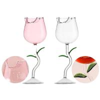 ราคา Rose-Shaped Red Wine Glasses Rose Shape Wine Glass With Colored Rose Leaves 150/400ml Rose Shaped Red Wine Goblet Cockta (28457944529)