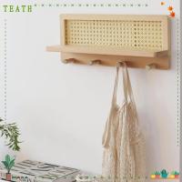 ราคา TEATH ชั้นเก็บของหวาย, ตะขอแขวนกุญแจติดผนังทอไม้เนื้อแข็งติดผนัง, องค์กรหนังสือพิมพ์หนังสือ ที่วางกุญแจประหยัดพื้นที่ (48057617699)