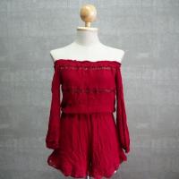 ราคา จั๊มสูทเปิดไหล่สีแดง ใส่ครั้งเดียว (2311771518)
