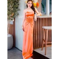 ราคา BT 04-1025 เดรสยาวเกาะอกออกงานสีส้ม (28457614462)