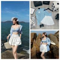 ราคา ชุดเซทไปทะเล3ชิ้นเสื้อลายริ้วพร้อมเสื้อกล้ามเสริมฟองน้ํา+กางเกงขาสั้นไหมพรมผ้านิ่มคูลสุดน่ารัก (49806538287)