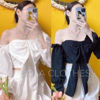 ราคา (REAL PHOTO+ CLIP) DOLA CLOTHES เสื้อแขนยาว Big Bow Off Shoulder Bow Blouse (40408813289)