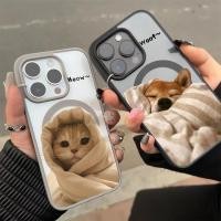 ราคา เคสโทรศัพท์แม่เหล็ก MagSafe สำหรับ iPhone ลายแมวส้ม Meow & สุนัขชิบะ Woof น่ารัก เคสกันกระแทกใส่นุ่ม ใส่ iPhone 16 15 14 (53958532788)