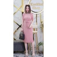 ราคา เดรสอัดพลีทสีพื้นคอวี เดรสแฟชั่น คลุมท้อง คาเฟ่ (15591138265)
