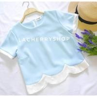 ราคา เสื้อแฟชั่น ผ้าฮานาโกะ รุ่นเอวหยัก สีตัดขอบทูโทน แบบสวยน่ารัก (920480011)