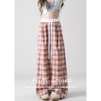 ราคา [Women's Lace Drawstring Plaid Trousers]กางเกงขากว้างเอวสูงลายสก็อตแฟชั่นลำลองสำหรับผู้หญิง (42770411689)