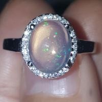 ราคา แหวนเงินแท้ โอปอลแท้ เพชรCZ (Natural Opal Ring) Size 6 (1202010973)