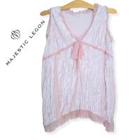 ราคา เสื้อแขนกุด สีชมพู แต่งระบายแขนและชายเสื้อ มีวิ้งๆประดับ (15439247336)