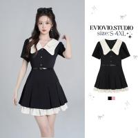 ราคา 【EVIOVIO】S-4XL เดรสวินเทจแขนสั้นพร้อมเข็มขัด สไตล์คุณหนู ปกบัวใหญ่ กระโปรงระบายสองชั้น เดรสพลัสไซซ์ (29579981703)