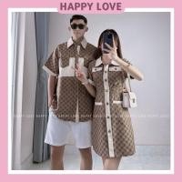 ราคา ชุดคู่รักคู่รักคู่รัก เสื้อเชิ้ตผู้ชาย เดรสสั้นผู้หญิง ลายหรู สําหรับคู่รัก รักมีความสุข ชม.108 (52656108875)