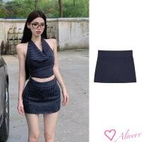 ราคา กระโปรงทรงดินสอขาสั้นลายทางสำหรับผู้หญิง มีซิปข้างและซับใน ทรงสวยเข้ารูป LIVE (41579142492)