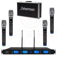 ราคา ไมค์ลอย4ตัว SHERMAN รุ่น MIC411+ ไมโครโฟนไร้สาย ปรับความถี่ (26713400971)