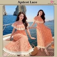 ราคา งานป้ายแฟชั่น Widelia สีส้มพีช Apricot Lace Dress เดรสยาวผ้าลูกไม้สีส้มพีช ปกโค้งแขนกุดแต่งเทปลูกไม้ฉลุมีซับในซิปหลัง (50458333586)