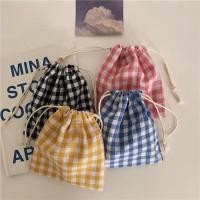 ราคา Checkerboard Drawstring Drawstring Drawstring Pocket Style Sweet Girl Storage กระเป๋าผ้าขนาดเล็กมูลค่าสูง Small Objects Organizing Bag (49358215522)