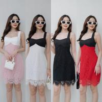 ราคา CC : มินิเดรส แขนกุด คอหัวใจ ลูกไม้ ไขว้หลัง ทูโทน ซับใน แมทกับ ส้นสูง ผ้าใบ ต้องมีน้า… (47857428932)