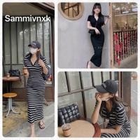 ราคา 110 Sammivnxk ชุดเดรสโปโลคอวีแขนยาว ชุดเดรสบอดี้คอนคอเยอรมันยาว (42508840103)
