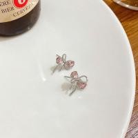 ราคา Pink Bow Zircon Earrings Women Gentle Sweet Temperament Earrings French Style High-end Earrings (26385017120)