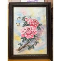 ราคา ภาพวาดดอกโบตั๋น ภาพวาดมงคล สีน้ำ ขนาดA3/29.7x42cm พร้อมกรอบ กระดาษร้อยปอนด์ พร้อมกรอบ แข็งแรงทนทาน แขวนได้ตั้งได้ (40202929199)