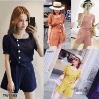 ราคา ชุดเซท เสื้อแขนตุ๊กตา คอเหลี่ยม แต่งกระดุม + กางเกงขาสั้น เข้าชุดสวย เสื้อผ้าแฟชั่น ชุดเที่ยวน่ารัก 8485 (2012371279)
