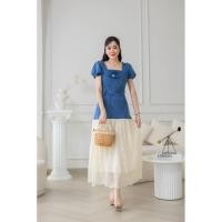ราคา (L) เดรสยีนส์ เดรสยาว ชายแต่งระบายลูกไม้ แขนตุ๊กตา งานป้าย ananya (41001320648)