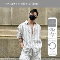 ราคา P เสื้อเชิ้ตสีเทาลายทางสีชมพู, PINGUYEN 136 เสื้อแฟชั่นผู้ชาย (41968540070)