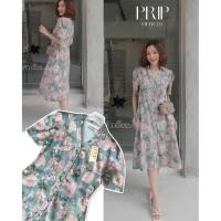 ราคา Jeans Floral Short Sleeve Maxi Dress Shirt (43622528699)