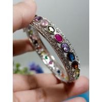 ราคา กำไลกะไหล่เงินฝังพลอยนพเก้าแท้น้ำงามทุกเม็ดเจียระไนเหลี่ยม (15779849452)