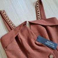 ราคา มินิเดรสสีน้ำตาลสายแต่งโซ่ป้ายMerryX (9235599899)