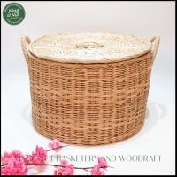 ราคา ตะกร้าหวายมีฝาปิดขนาดใหญ่ทรงเตี้ย ตะกร้าใส่ผ้า ทรงกลมขัดลายสานแน่นแข็งแรง สวยทน (10254036448)