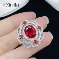 ราคา Original Red Crystal Flower-Shaped Open Ring Girls Fashion Full Diamond❤ (47957458801)