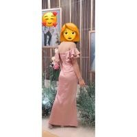 ราคา ชุดเดรสมือสอง ชุดราตรียาว สีชมพู เกาะอกแขนระบาย (41823775304)