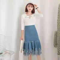 ราคา กระโปรงยีนส์ แต่งชายเก๋ๆ มีไซส์ผ้ายีนส์ยืด พร้อมส่ง m (698819079)