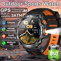 ราคา 2026 ใหม่ผู้ชายกลางแจ้ง 850mAh แบตเตอรี่สมาร์ทนาฬิกาทหาร GPS เข็มทิศ Heart Rate 3ATM กันน้ํา BT Call ผู้ใหญ่กีฬา Smartwatch (42629146521)