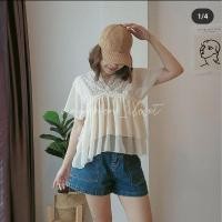 ราคา เสื้อชีฟองระบาย แต่งลูกไม้ คอวี (24318057094)