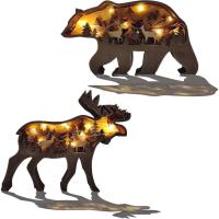 ราคา 3D ไม้ Wall Art Decor Lighted DIY LED ชั้นวางตกแต่ง,การล่าสัตว์ Forest Decor Cabin Clearance สําหรับ Home & Office, กวางรูปปั้นตุ๊กตาสัตว์รูปคอลเลกชัน Wildlife ของขวัญ (2 (55357614305)