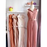 ราคา จั๊มสูทขายาว จั๊มพลีท จั๊มสูทขายาวอัดพลีท พร้อมเข็มขัด (9515475567)