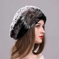 ราคา ▥ Berets สําหรับผู้หญิงหมวกขนสัตว์กระต่ายแท้ฤดูหนาว Causal (27343333638)