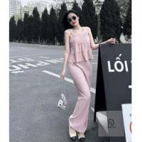 ราคา Super Cute Babydoll Silk Womens Outfit Set Layered Pleated Camisole Mix with Freesize Wide Leg Pants (53457221652)
