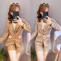 ราคา Set2ชิ้น เสื้อสูทแขนยาวมาพร้อมกับกางเกงขาสั้น ผ้าสักหลาด​ทอลาย สวยมากๆ (20010099619)