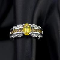 ราคา แหวนพลอยบุษราคัมน้ำทองบางกะจะ(Yellow Sapphire) ตัวเรือนเงินแท้ 92.5% ชุบทองคำขาว ไซด์นิ้ว54 หรือเบอร์ 7 US (16143787119)