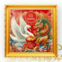 ราคา กรอบหงส์กับมังกร เสริมฮวงจุ้ย คู่แท้ โชคดี รุ่งเรือง กรอบสีทอง (27488401771)